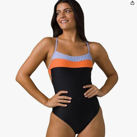 PrAna Lurisia Black Striped Women's One Piece Swimsuit Size XL - Picture 1 of 10
